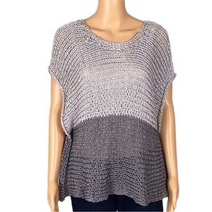 EILEEN FISHER gray and silver color block open twist stitch sweater Size XS VGUC
